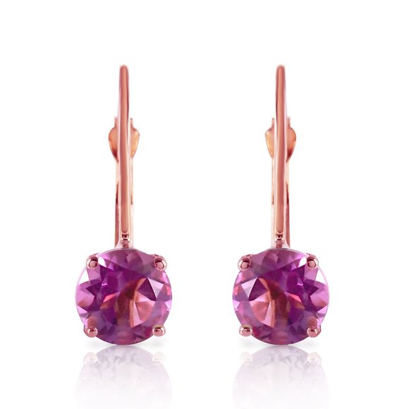 14K. SOLID GOLD LEVERBACK EARRING WITH AMETHYSTS - Picture 2 of 5